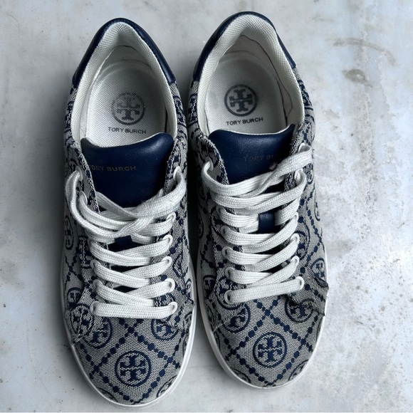 Tory Burch Blue and Cream Patterned Sneakers - Picture 5 of 14